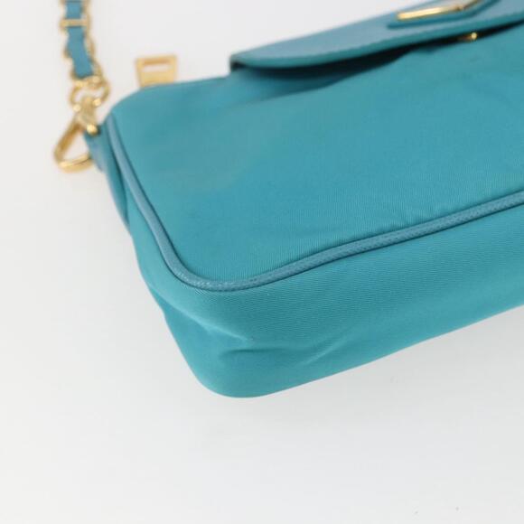 PRADA Chain Shoulder Bag Nylon Turquoise Blue Gold Auth 156453V - Picture 15 of 16